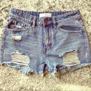 Vici High Rise Distressed Denim Shorts